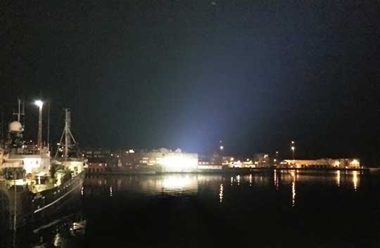 A building, illuminated at 235m distance using the 4° and 9° beam of the Colorlight CLED 2 from the Faroe Islands search and rescue ship Rescue LIV
